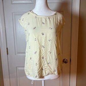 Abercrombie & Fitch Womens Short Sleeve Button Back Floral Blouse Yellow Sz M